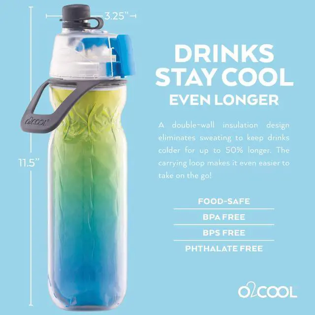 Alt view image 3 of 7 - Elite Mist 'N Sip Plastic Double-Wall Insulated Water Bottle 20 oz Ombre Blue HMLDP07OMB