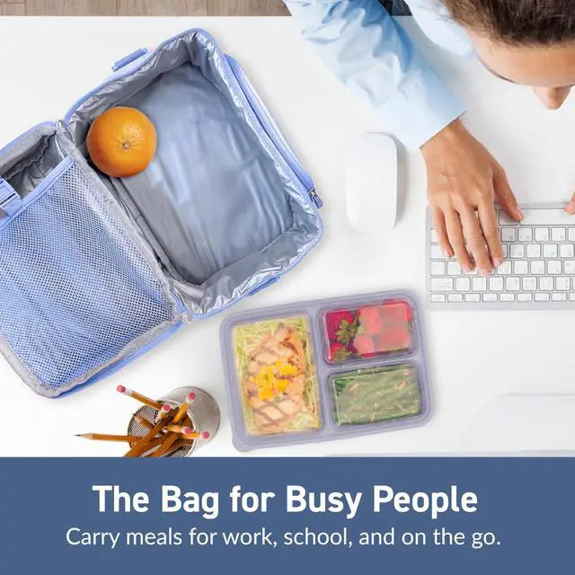 Alt view image 3 of 6 - Deluxe Insulated Lunch Bag 8" x 10" x 7.5" Slate Blue BGOBG2S