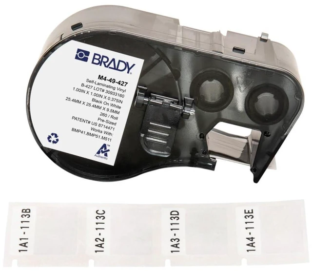 Main image of Brady Authentic Self-Laminating Vinyl Wrap Labels Black on White 260 Labels.