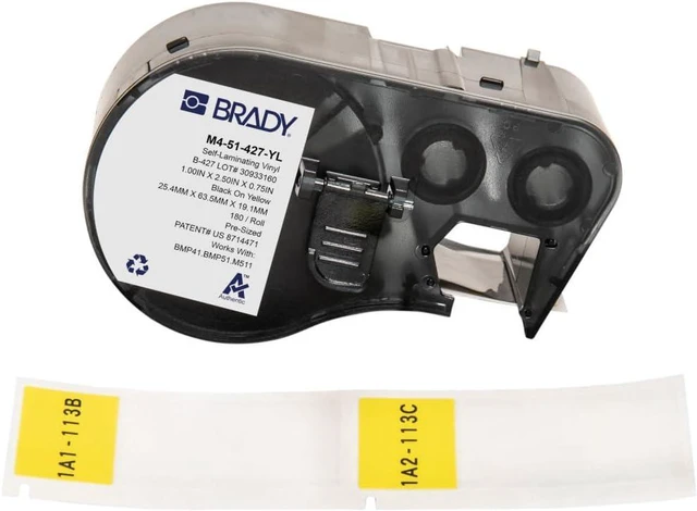 Main image of Brady Self-Laminating Vinyl Pre-Sized Labels Black on Yellow