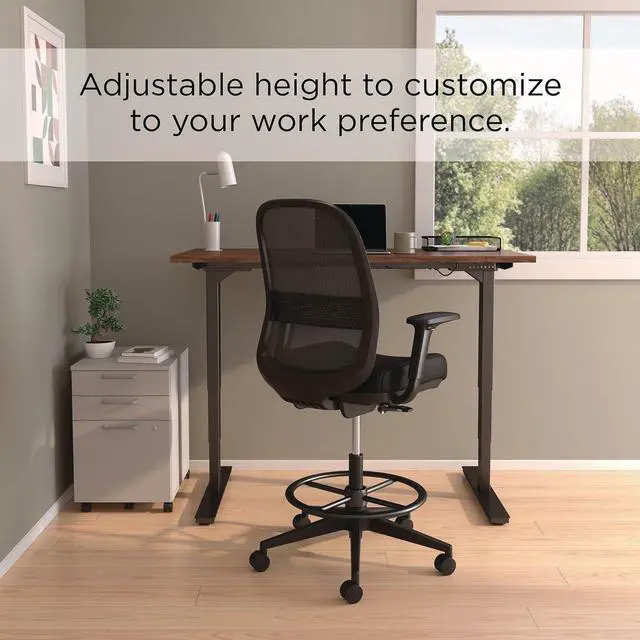 Alt view image 2 of 6 - Alera Kempton Fabric Mesh Task Stool Supports Up to 275 lb 26.57 to 33.62 Seat Height Black Seat Black Back Black Base ALEKP46BME17