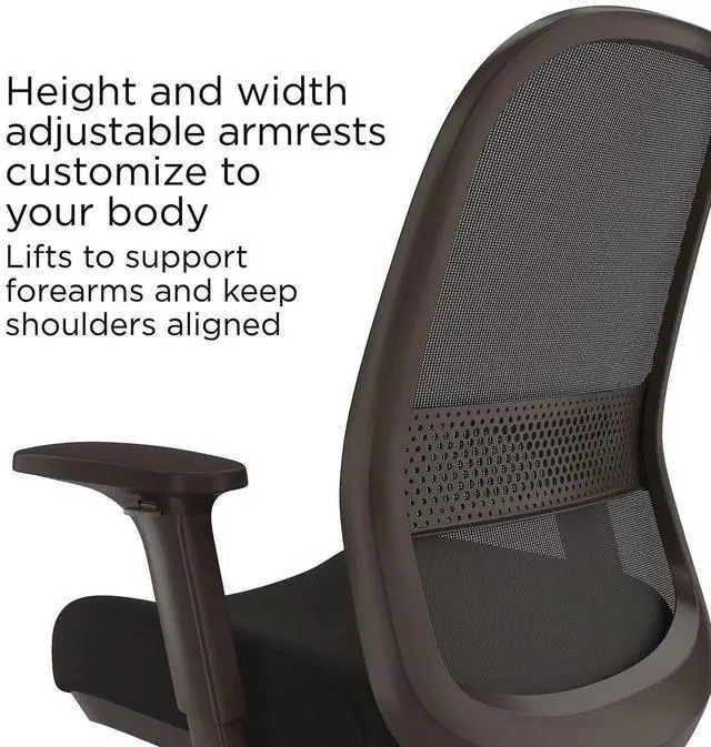 Alt view image 3 of 6 - Alera Kempton Fabric Mesh Task Stool Supports Up to 275 lb 26.57 to 33.62 Seat Height Black Seat Black Back Black Base ALEKP46BME17