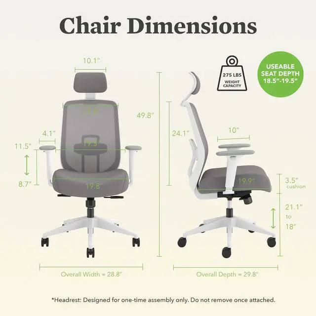 Alt view image 2 of 6 - HON Altern Ergonomic Mesh Back Task Chair with Headrest Grey HPTCC1T1UM.WHT