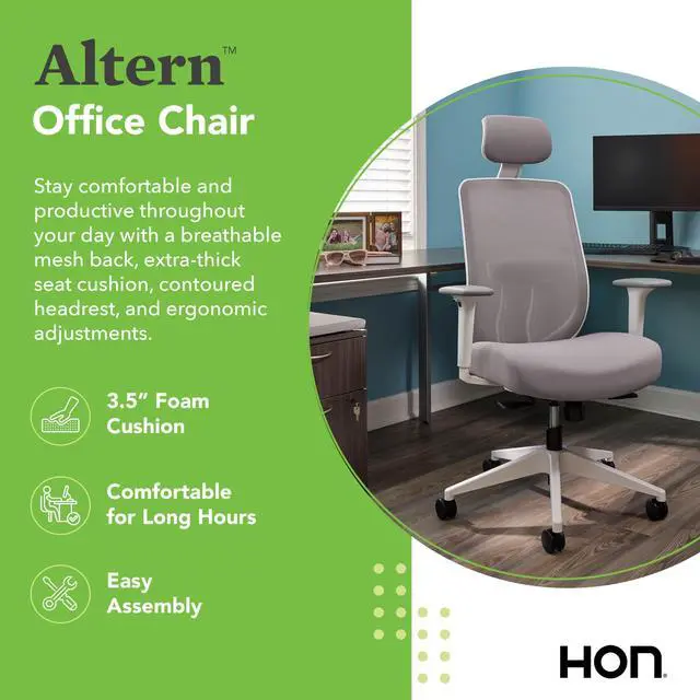 Alt view image 4 of 6 - HON Altern Ergonomic Mesh Back Task Chair with Headrest Grey HPTCC1T1UM.WHT