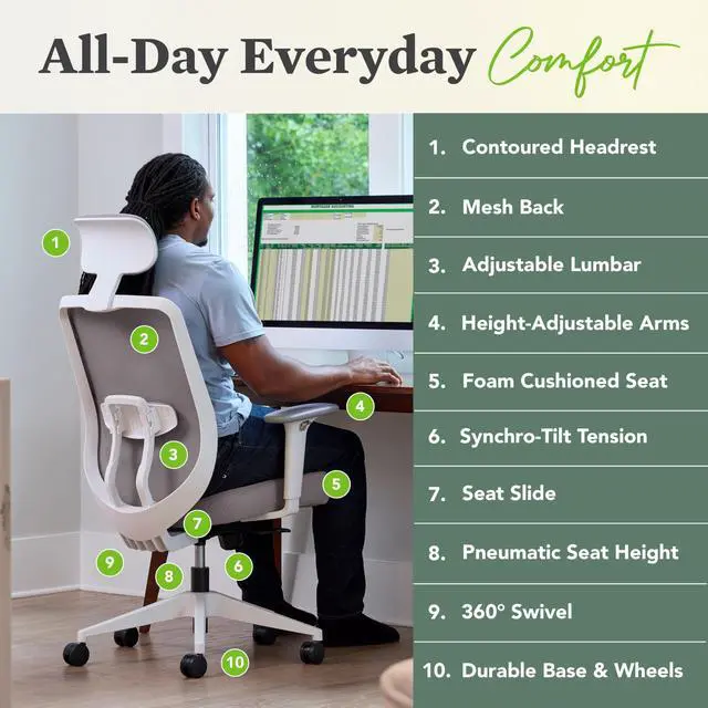 Alt view image 6 of 6 - HON Altern Ergonomic Mesh Back Task Chair with Headrest Grey HPTCC1T1UM.WHT