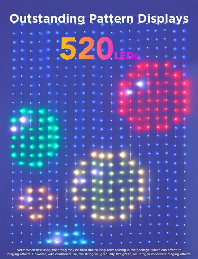 Alt view image 6 of 7 - Govee Curtain Lights, Smart LED Color Changing Wall Lights, Dynamic DIY Curtain String Lights for Bedroom Living Room Holiday Decor, Outdoor IP65 Waterproof,4.9x6.6ft, 520 RGBIC LED