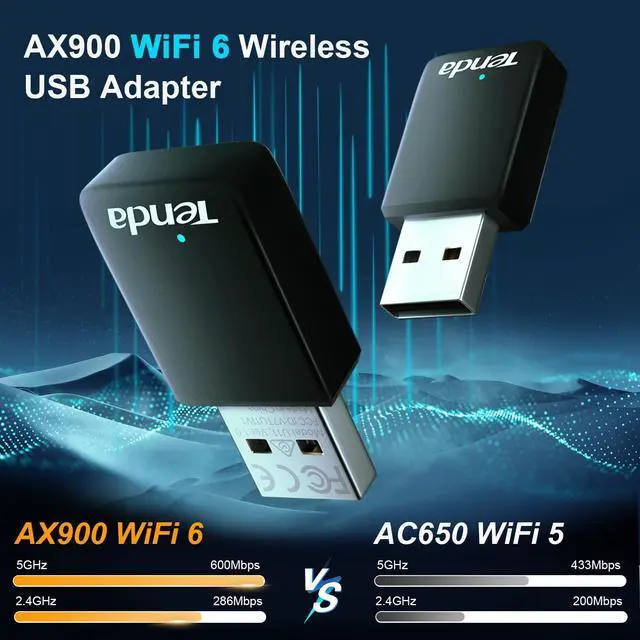 Alt view image 2 of 7 - Tenda AX900 WiFi 6 USB Adapter - Dual Band 600Mbps 5GHz/ 286Mbps 2.4GHz, Mini USB Wifi 6 Adapter for Desktop PC Laptop, Wireles WiFi Adapter for Windows