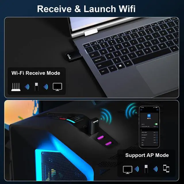 Alt view image 3 of 7 - Tenda AX900 WiFi 6 USB Adapter - Dual Band 600Mbps 5GHz/ 286Mbps 2.4GHz, Mini USB Wifi 6 Adapter for Desktop PC Laptop, Wireles WiFi Adapter for Windows