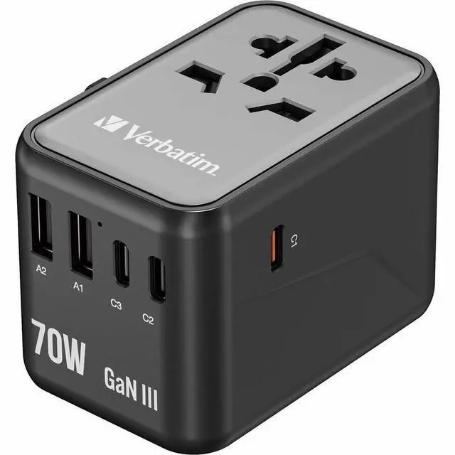 Alt view image 9 of 9 - Verbatim UTA-09 Gan III Universal Travel Adapter 70W - USB-C, USB-A - 70 W - 120 V AC, 230 V AC Input