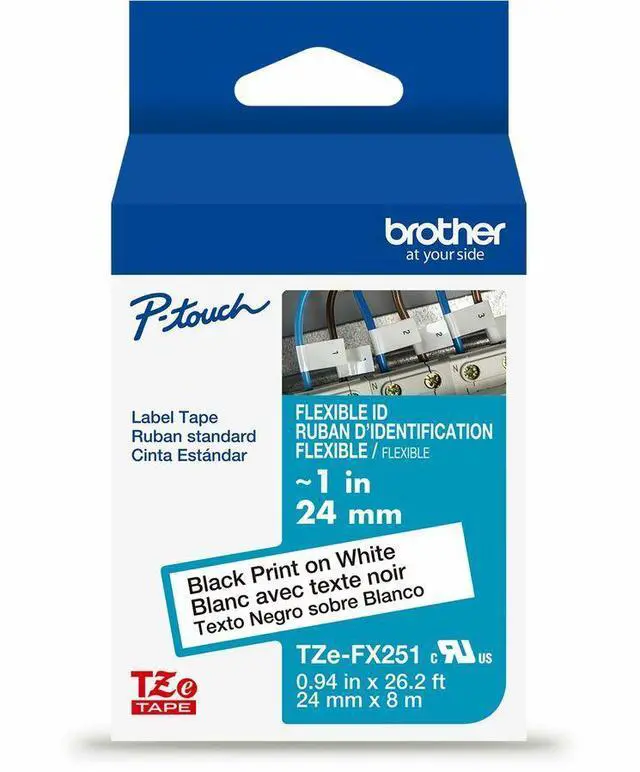 Alt view image 8 of 9 - Brother Genuine P-Touch TZe Black Print on Yellow Label Tape (TZeFX651), Flexible ID Laminated, ~1in x 26.2ft (24mm x 8m), for Select P-Touch Label Makers, Durable, Cable Wrap, Water-Resistant
