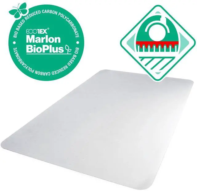 Alt view image 3 of 7 - Ecotex Marlon BioPlus Polycarbonate Chair Mat for Low to Medium Pile Carpeted Floors Rectangular 45" x 53" Clear NRCMFLBG0003