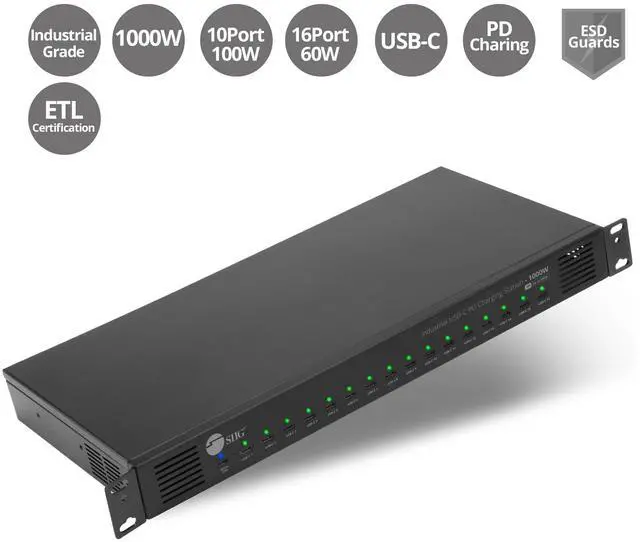 Alt view image 7 of 14 - SIIG 16-Port Industrial USB-C PD Charging Station 1000W up to 10 USB-C 100W up to 16 USB-C 60W