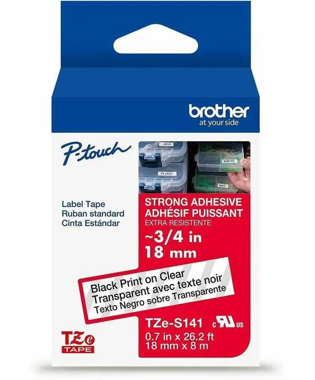 Main image of Brother Genuine P-touch TZeS141 BK on CLR Label Tape Strong Adhesive Lam. 18mmX8m