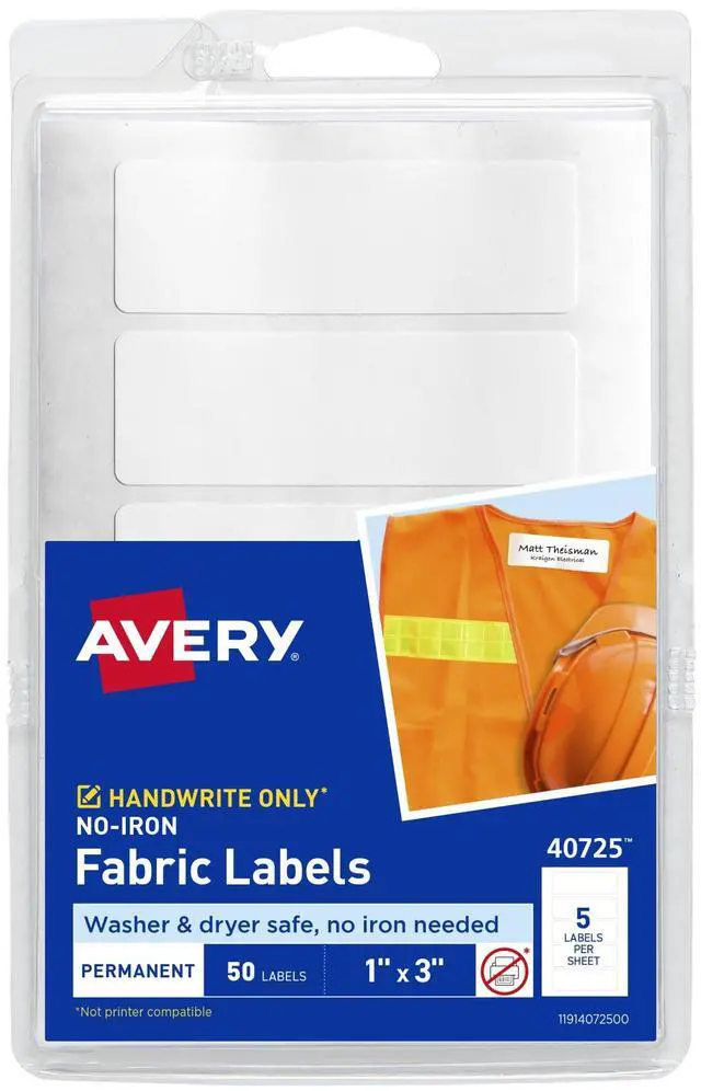 Main image of No-Iron Fabric Labels Handwrite Only 1 x 3 White 5/Sheet 10 Sheets/Pack 40725