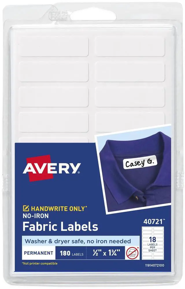 Main image of No-Iron Fabric Labels Handwrite Only 0.5 x 1.75 White 18/Sheet 10 Sheets/Pack 40721