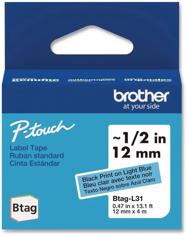 Main image of Genuine P-Touch BTAG Label Tapes 0.47" x 13.1 ft Black on Light Blue BTAGL31