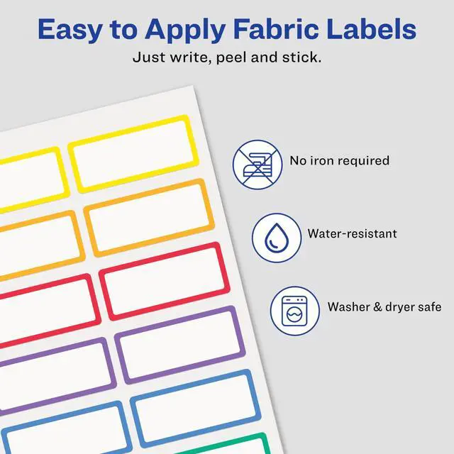 Alt view image 5 of 6 - No-Iron Fabric Labels Rainbow Border Handwrite Only 0.75 x 1.75 White 12/Sheet 2 Sheets/Pack 40706