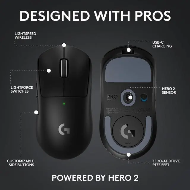 Alt view image 3 of 14 - Logitech G PRO X SUPERLIGHT 2c wireless gaming mouse 51 g pro-grade compact mouse with 5 programmable buttons USB-C charging 44K DPI sensor up to 8 kHz polling for PC/Mac White 910007528