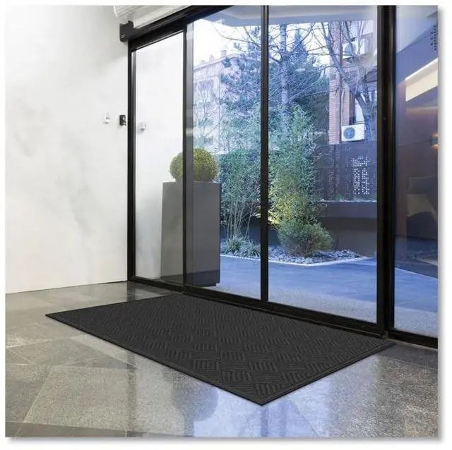 Alt view image 4 of 6 - Ecomat Crosshatch Entry Mat Rectangular Charcoal Gray Crush-Resistant Ribbed Surface 48" x 72" 60461190140000600