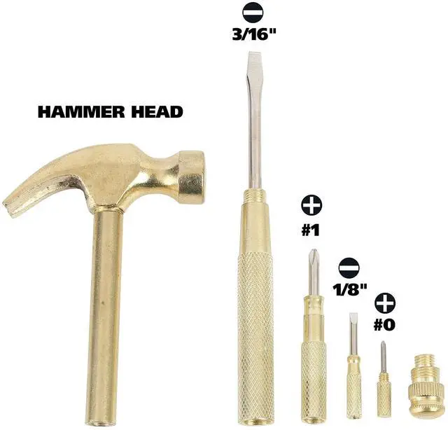 Alt view image 2 of 7 - 5-in-1 Carpenter's Hammer with Nesting Handle Containing Four Screwdrivers 6.5" Long Gold Handle 19006