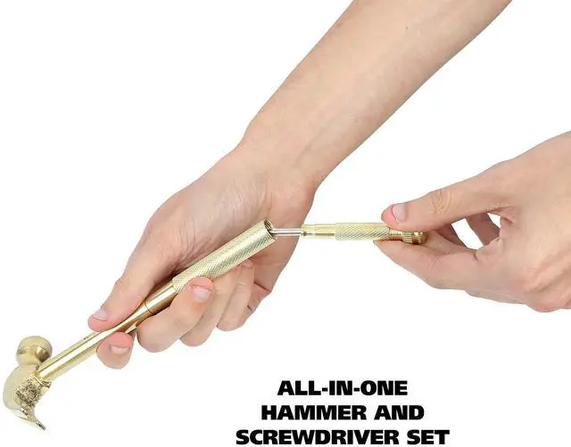 Alt view image 5 of 7 - 5-in-1 Carpenter's Hammer with Nesting Handle Containing Four Screwdrivers 6.5" Long Gold Handle 19006