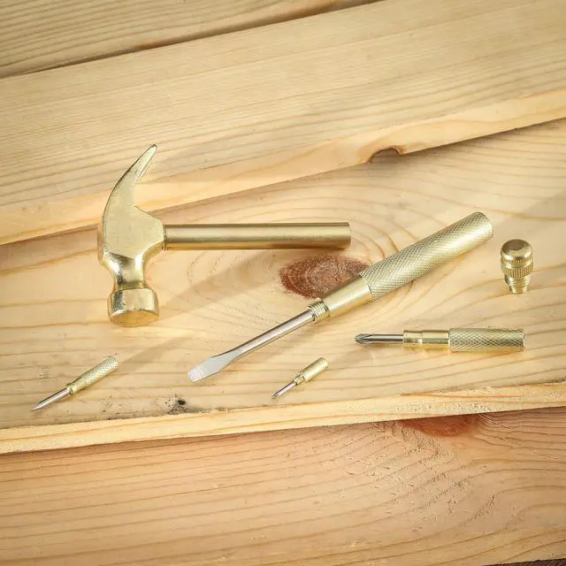 Alt view image 7 of 7 - 5-in-1 Carpenter's Hammer with Nesting Handle Containing Four Screwdrivers 6.5" Long Gold Handle 19006