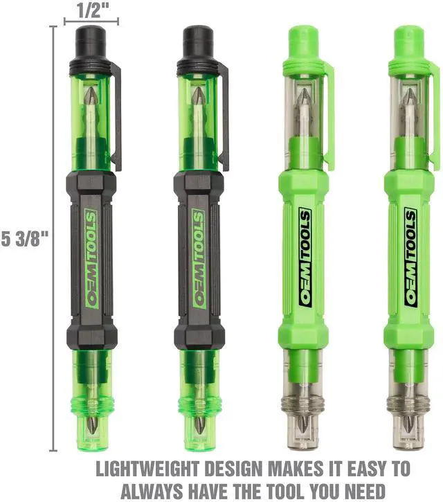 Alt view image 2 of 7 - 6-Way Pen-Style Screw/Nut Driver Phillips/Slotted Bits Metric Sockets 5.38" Long Black/Green Green/Clear 4/Pack 22537