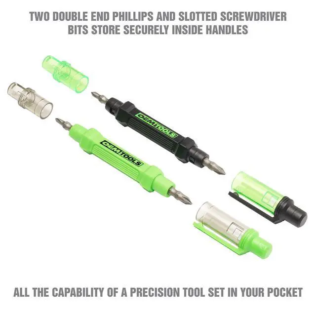 Alt view image 3 of 7 - 6-Way Pen-Style Screw/Nut Driver Phillips/Slotted Bits Metric Sockets 5.38" Long Black/Green Green/Clear 4/Pack 22537