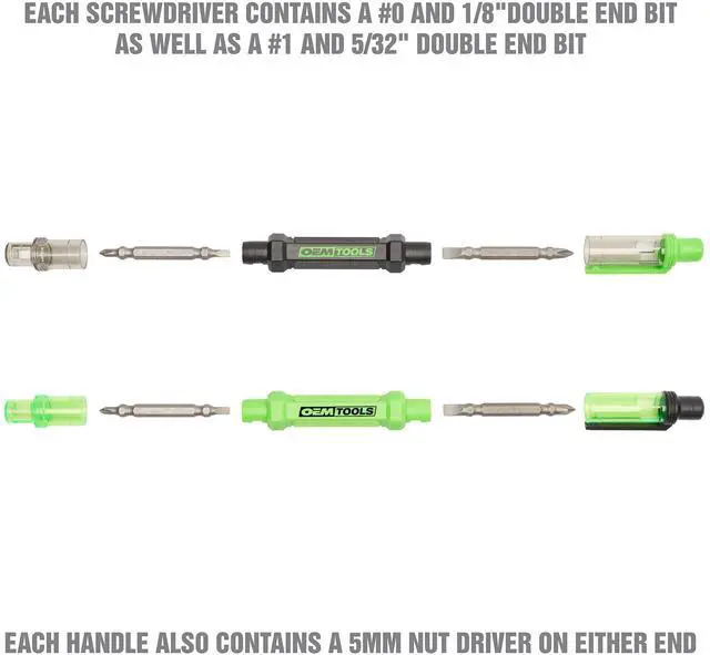 Alt view image 4 of 7 - 6-Way Pen-Style Screw/Nut Driver Phillips/Slotted Bits Metric Sockets 5.38" Long Black/Green Green/Clear 4/Pack 22537