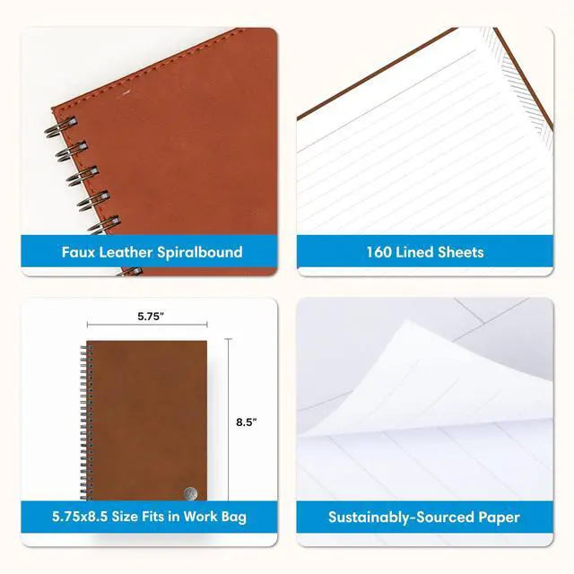 Alt view image 4 of 5 - Blue Sky Faux Leather 1-Subject Wirebound College Rule Notebook, 80 Sheets