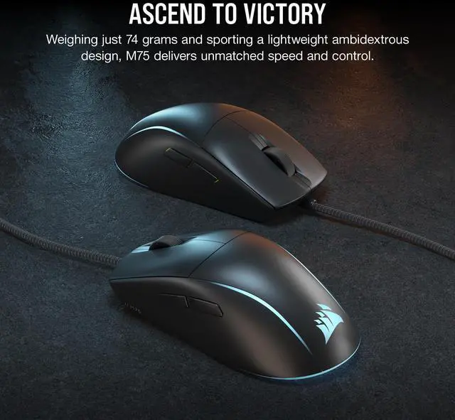 Alt view image 2 of 7 - CORSAIR M75 GAMING MOUSE, OPTICAL, BLACK, (CH-930D010-NA)