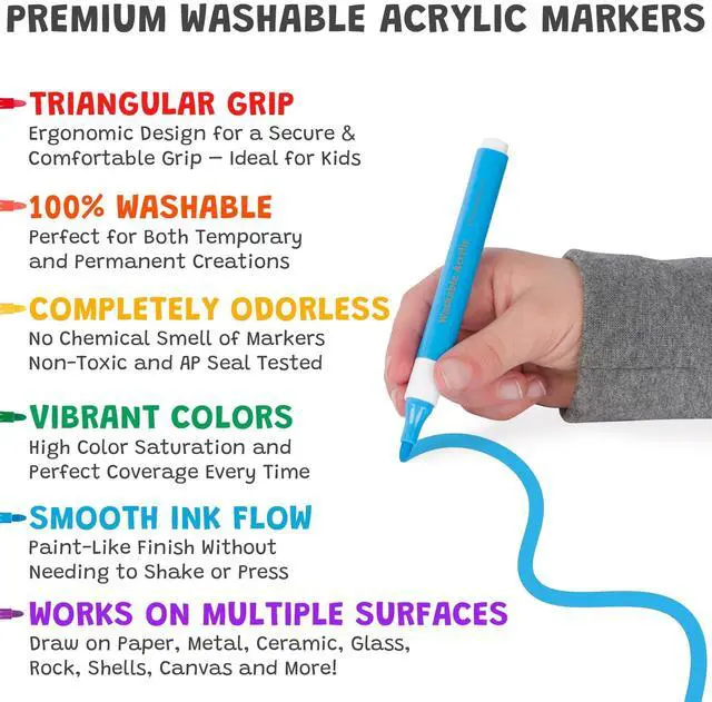 Alt view image 2 of 7 - Washable Acrylic Markers Fine Bullet Tip Assorted Colors 12/Pack TPG496