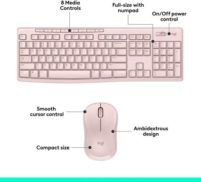 Alt view image 10 of 11 - Logitech MK270 Wireless Keyboard and Mouse Combo for Windows  2.4 GHz Wireless  Compact Mouse  8 Multimedia and Shortcut Keys  2-Year Battery Life  for PC  Laptop - Rose