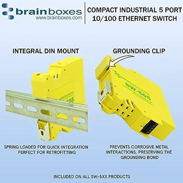Alt view image 4 of 4 - Brainboxes SW-505 Industrial Compact Ethernet 5 Port Switch DIN Rail Mountable