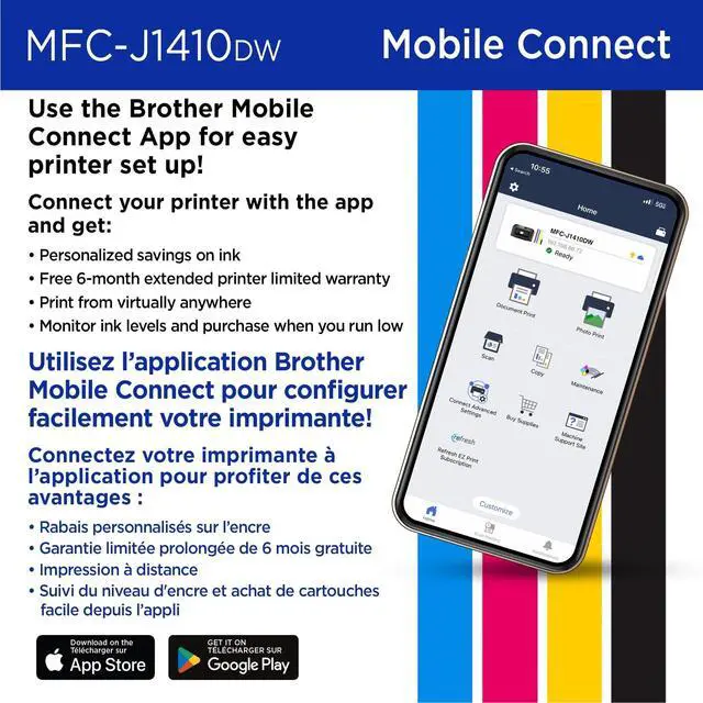 Alt view image 6 of 8 - Brother Work Smart 1410 Wireless Color Inkjet All-in-One Printer with 2.7" Color Touchscreen and Automatic Duplex Printing (MFC-J1410DW)