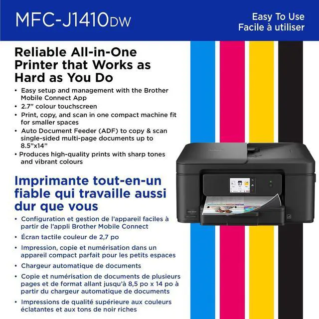 Alt view image 7 of 8 - Brother Work Smart 1410 Wireless Color Inkjet All-in-One Printer with 2.7" Color Touchscreen and Automatic Duplex Printing (MFC-J1410DW)