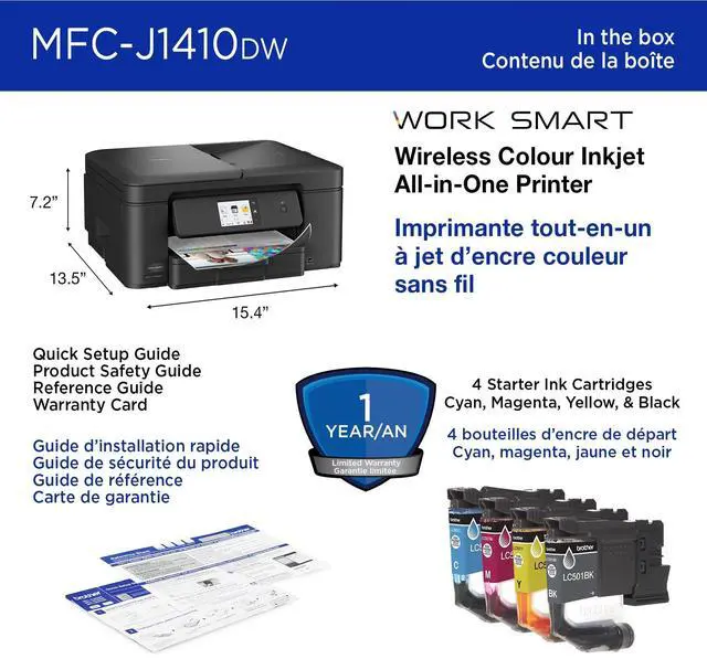 Alt view image 8 of 8 - Brother Work Smart 1410 Wireless Color Inkjet All-in-One Printer with 2.7" Color Touchscreen and Automatic Duplex Printing (MFC-J1410DW)