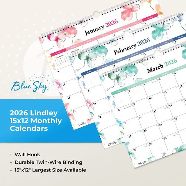 Alt view image 5 of 6 - Lindley Monthly Wall Calendar Floral Artwork 15 x 12 White/Pink/Red Sheets 12-Month Jan to Dec: 2026 117888