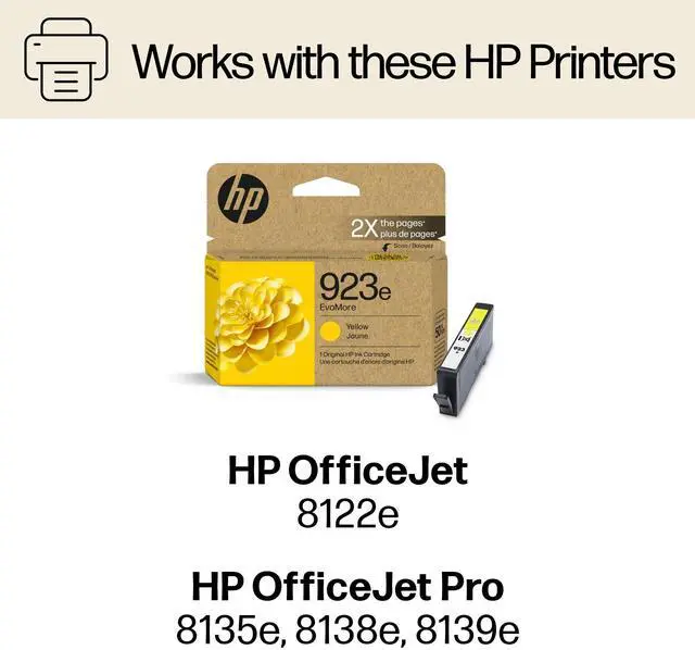 Alt view image 9 of 14 - HP EvoMore 923e Original High Yield Inkjet Ink Cartridge Yellow 1 Pack 4K0T6LN