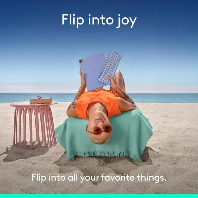 Alt view image 9 of 14 - Logitech Flip Folio Keyboard/Cover Case (Folio) for 13" Apple iPad Pro 13 (2024), iPad Air 13 (2024), iPad Air 13 (2025) Tablet - English Keyboard - Lilac - Bump Resistant, Scratch Resistant - Pl