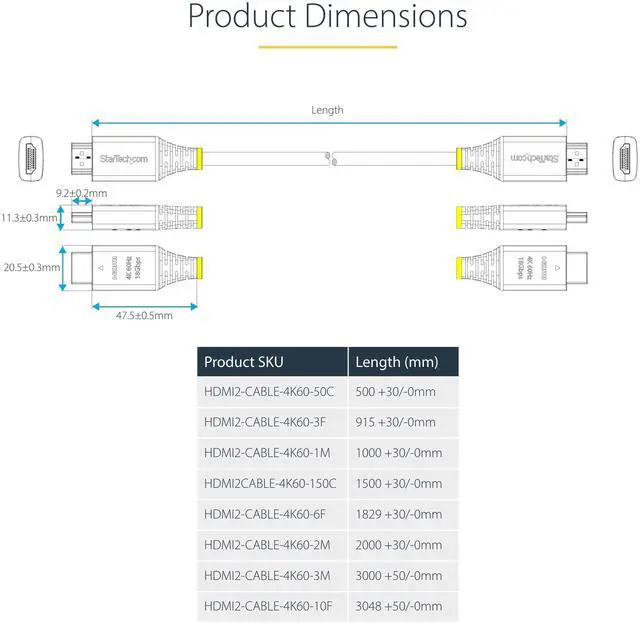 Alt view image 8 of 9 - StarTech 1.5m (4.9ft) Premium Certified High Speed HDMI Cable, 4K 60Hz/1440p 144Hz, HDR10/HDCP 2.2/ARC, 18Gbps, UHD HDMI 2.0 Cord for TV/Monitor, TPE Jacket - HDMI2CABLE-4K60-150C