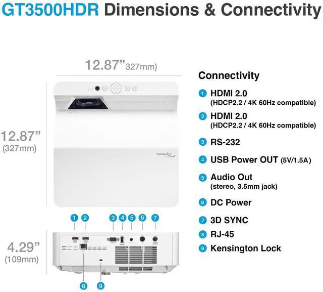 Alt view image 20 of 20 - Optoma GT3500HDR 1080p Full HD Home Laser Projector