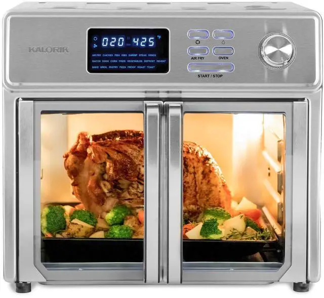 Alt view image 3 of 7 - Kalorik MAXX 26 Quart French Door Digital Air Fryer Oven, 10-in-1 Countertop Convection Toaster with Turbo MAXX Tech, 500?F Searing, 21 Presets & 9 Accessories, 26-Quart, Stainless Steel