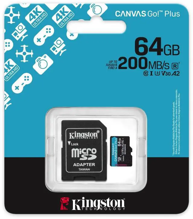 Alt view image 3 of 10 - Kingston 64GB microSDXC Canvas Go Plus Gen4 200MB/s A2 U3 V30 Card + Adapter