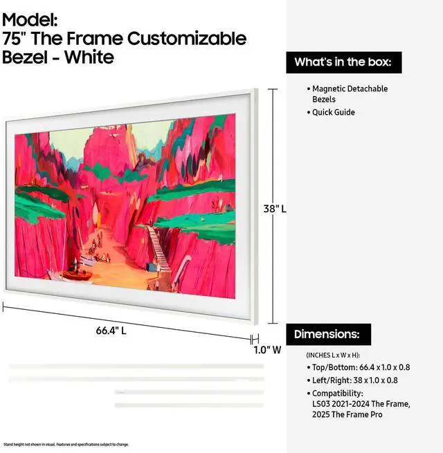 Alt view image 9 of 14 - Samsung 75" The Frame Customizable Bezel, Modern White - VG-SCFF75WTBZA (2025)