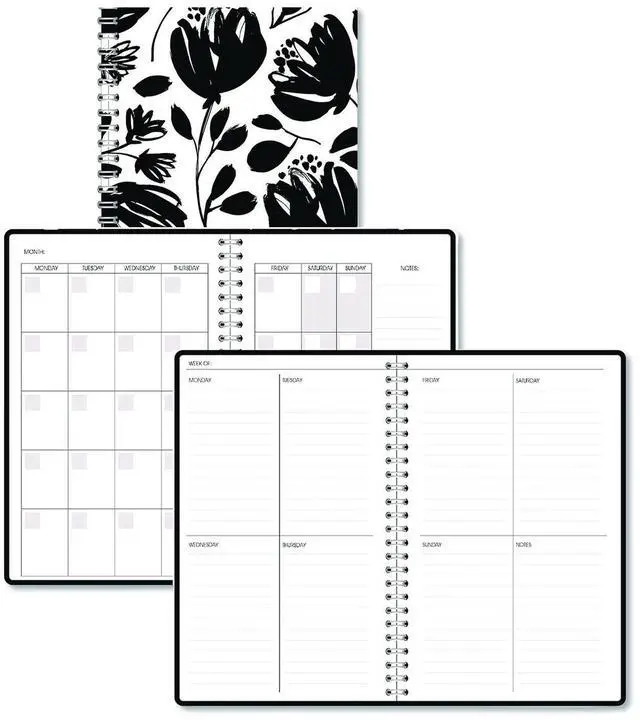 Main image of Recycled Non-Dated Monthly/Weekly Planner Black and White Floral Black/White Cover  Undated 212149