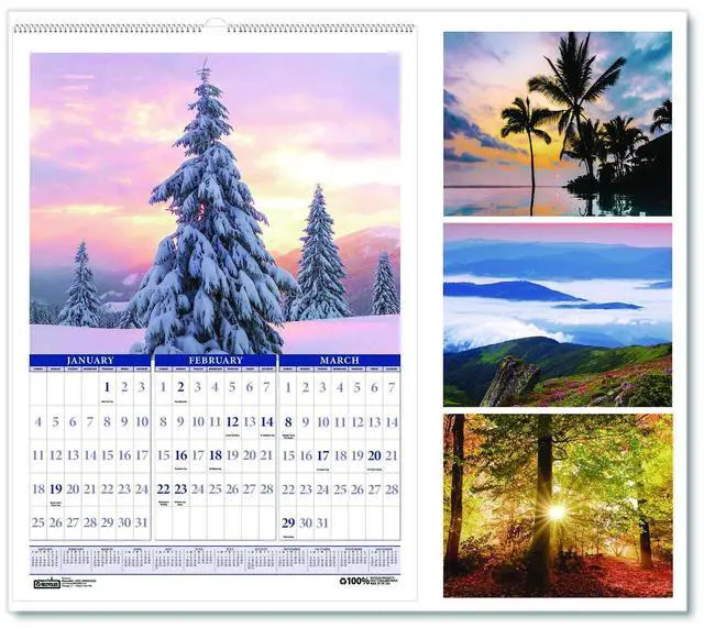 Main image of Recycled Three-Month Season Wall Calendar 12 x 16.5 Multicolored Sheets 14-Month: Dec 2025 to Jan 2027 323