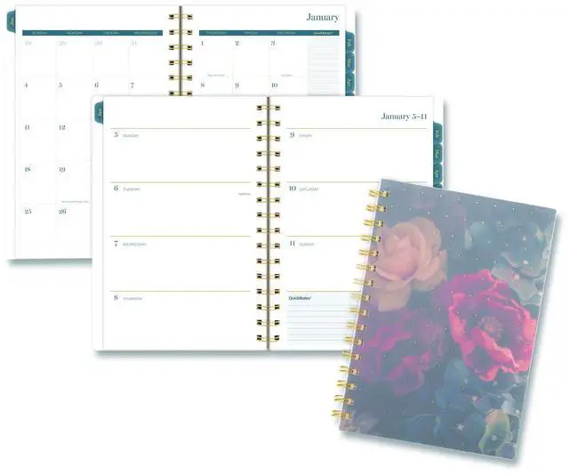 Main image of Midnight Garden Weekly/Monthly Planner 8.5 x 5.5 Floral Artwork Black/Pink/Green Cover 12-Month Jan-Dec: 2026 1768200