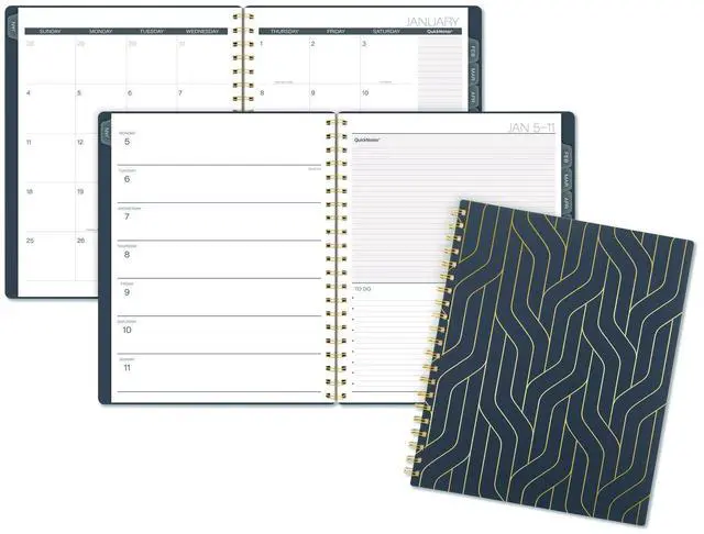 Main image of Hera Weekly Monthly Planner Wavy Lines 11 x 8.5 Black/Gold Cover 12-Month Jan to Dec: 2026 1765905