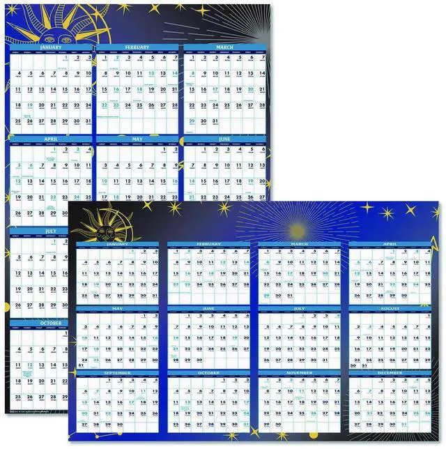 Main image of Recycled Stargazer Laminated Wall Planner Celestial Artwork 24 x 37 White/Blue/Gold Sheets 12-Month Jan to Dec: 2026 3971